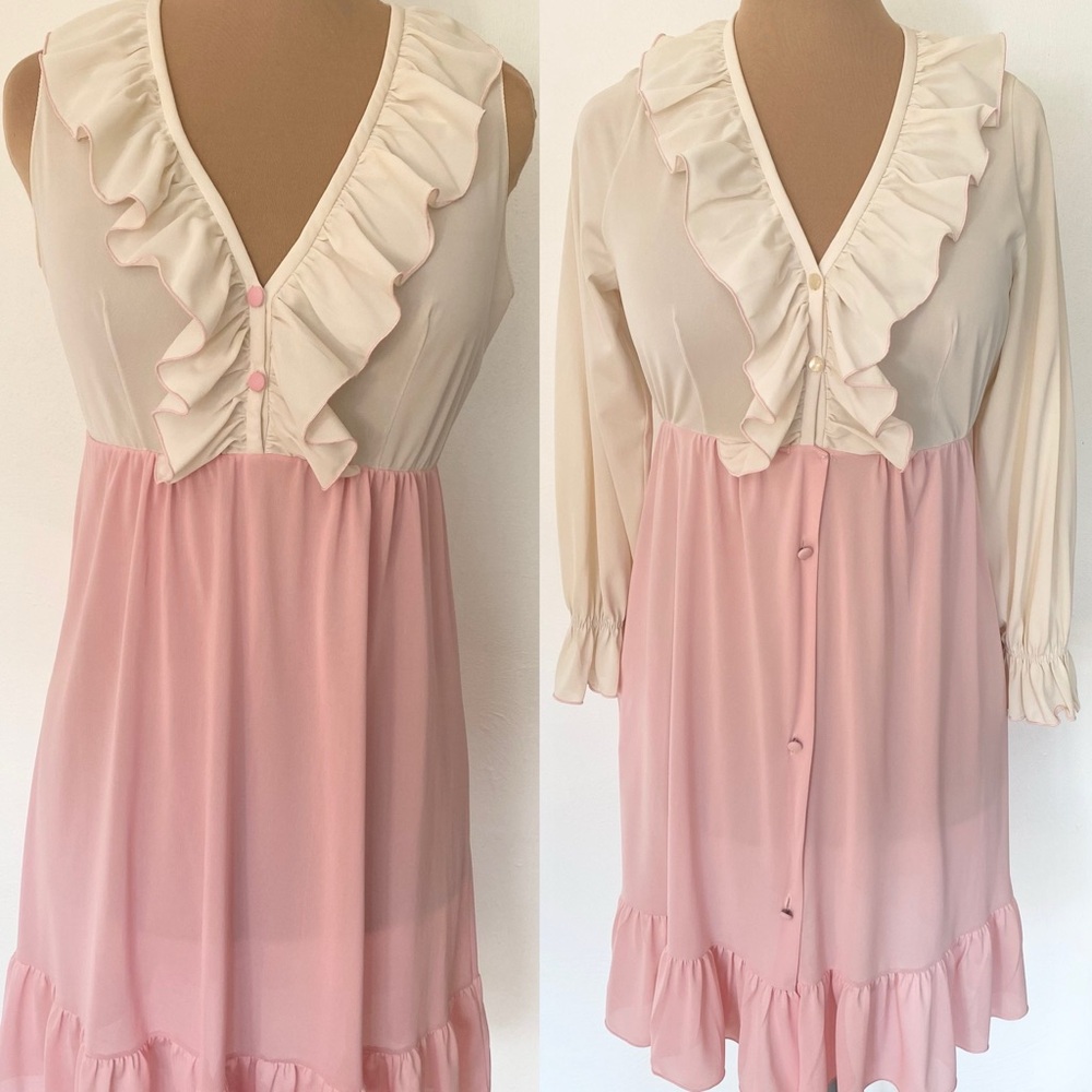 Vintage 60s Ruffled Nightgown Set *Medium* GOSSARD ARTEMIS Pink Nightie and Robe